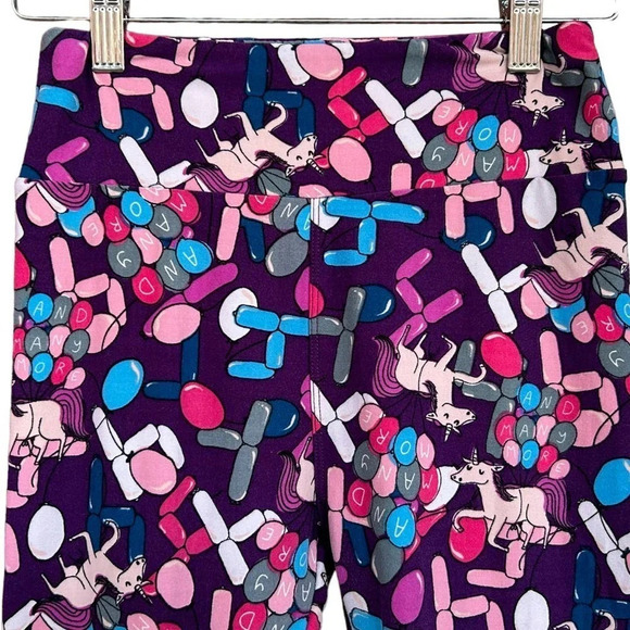 LulaRoe Women's Birthday Celebration Unicorn & Balloons Purple Leggings One Size - Picture 3 of 7